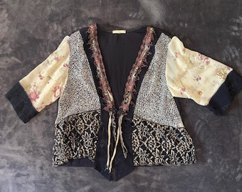 Cárdigan vintage Y2K para mujer, estilo hada caprichosa, con patchwork, talla grande 1X