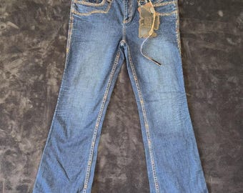 Y2k Vintage Deadstock Boho bootcut jeans met lage taille antiek denim maat 31