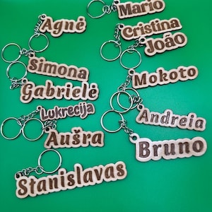 Custom Wooden Name Keychain | Personalized Name Tag | Laser Engraved Wood Keyring | Backpack Bag Tag Gift