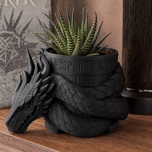 Rune Dragon Succulent Planter - Hand-Painted 3D Printed Mythological Home Decor