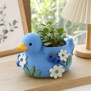 Blueberry Blossom Duck Planter | Hand-Painted 3D Printed Succulent Pot