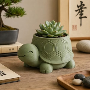 Zen Turtle 3D Printed Planter Pot - Hand Painted Japanese Philosophy Succulent Holder