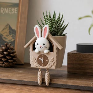 Cuckoo Clock Bunny Planter | Whimsical 3D Printed Succulent Pot