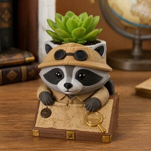 Historic Discovery Map Room Raccoon Planter - 3D Printed Succulent Pot
