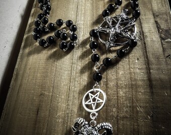 Rosary rosary black pearls mixed man 666 Baphomet goat 666
