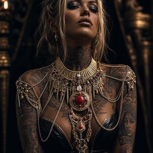 Gouden harnas ketting buikdans goth Spider Lady Masuimi