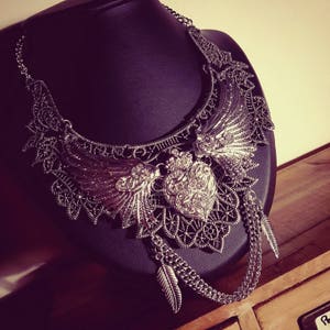 Anatomical Heart steampunk silver bib necklace