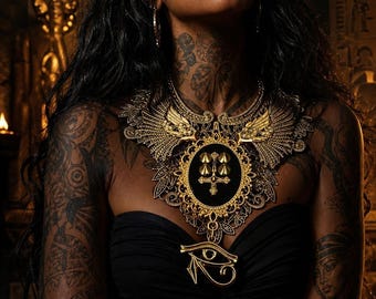 Collana con bavaglino Ankh dorato, Ankh egizio 666 Horus 666