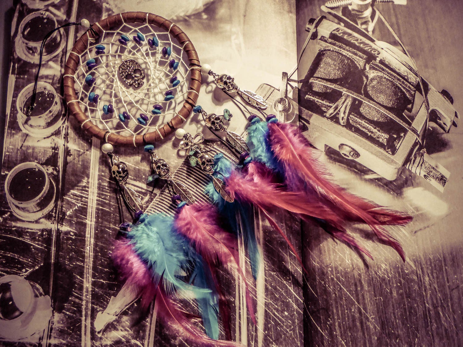 Dreamcatcher Attrape Rêve Calavera Fête Des Morts Steampunk Goth Punk Crane