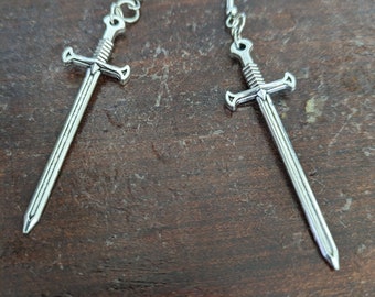 Silver goth Sword earrings