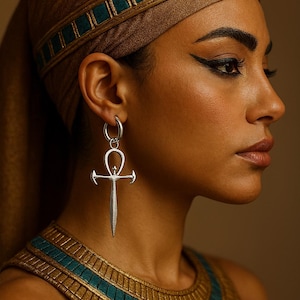 Silver Ankh Egypt Earrings
