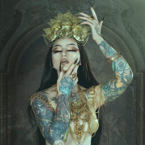 Gold necklace armor belly dance goth Spider Kajko