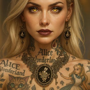 Necklace cameo felt cameo woman Alice in Wonderland The White Rabbit