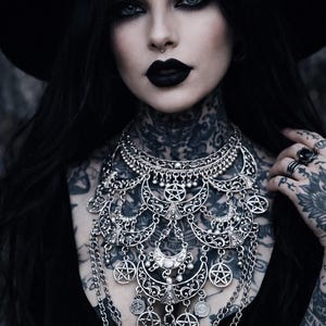 Necklace maxi plastron moon silver Gothic Macabre