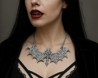 Silver Big Bat Gothic Necklace