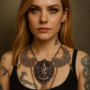 Necklace plastron bronze cabochon patch steampunk Harry Potter Griffondor