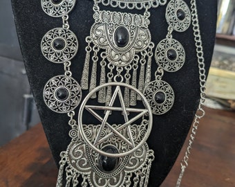 Pentagram silver tribal necklace