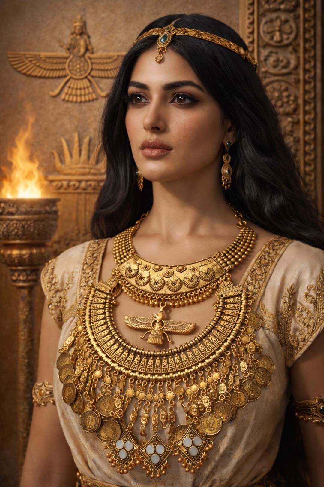 Zoroastrian Tribal Coins Golden Necklace Persian God Ahuramazda