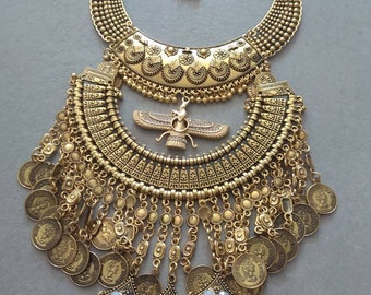 Zoroastrian Tribal Coins Golden Necklace Persian God AhuraMazda Farvahar