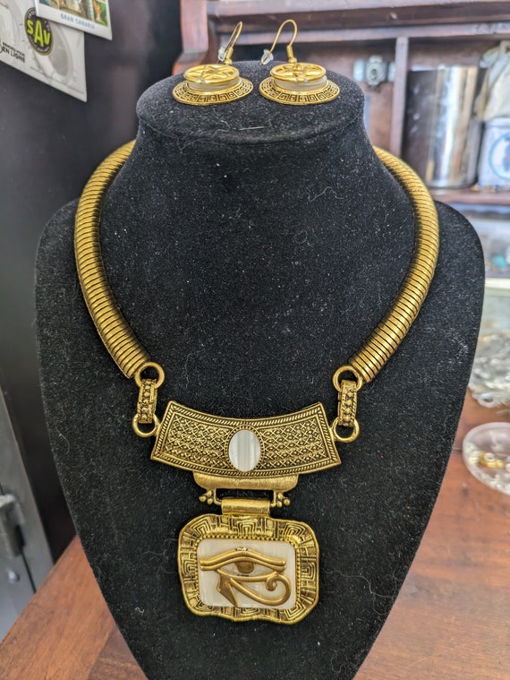 Golden Egyptian tribal necklace and earrings set