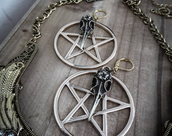 Golden earrings goth double pentagram 666