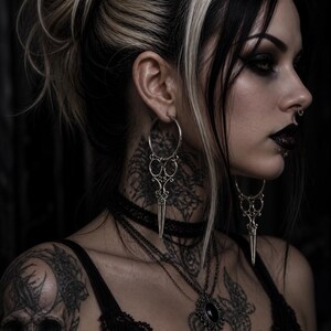 Small silver hoop earrings, steampunk scissors, Edward Scissorhands