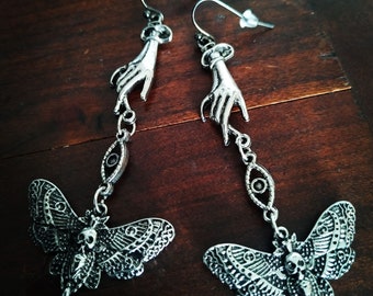 Silver Earrings Medieval Butterfly Hand