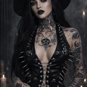 Giacca con imbracatura in similpelle nera con catene argentate Teschi