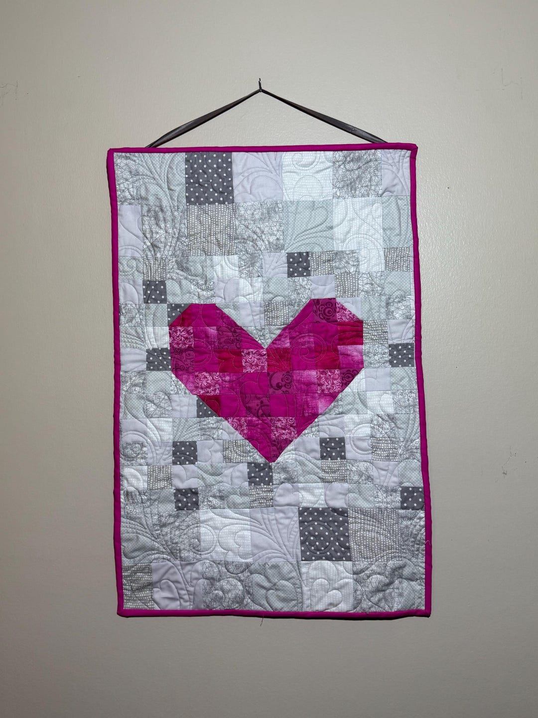 Handmade Quilted Heart Wall Hanging | Pink & Gray Farmhouse Decor - Etsy