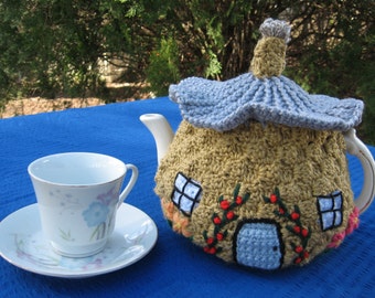 USA terms PDF pattern Tiny Tea House tea cosy. 4-6 cup cosy .