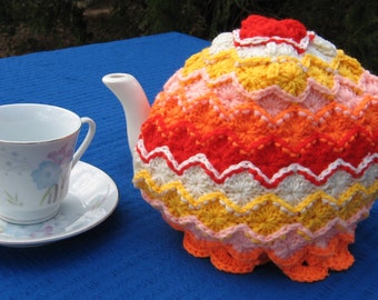 Tea cosy in Bavarian crochet. Made to order in colours of your choice. Sized to fit a 4-6 cup teapot unless you would like another size.