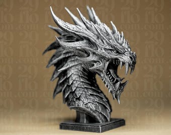 Statue buste de dragon imprimée en 3D, sculpture gothique sombre fantastique, décoration de salle de jeux