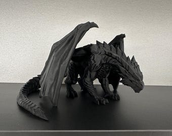 Statue de dragon noir, sculpture de monstre mythique imprimée en 3D, ornement de bureau du MDN, décor gothique
