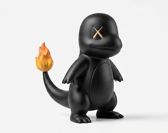 Figurine charmander Hypebeast noir mat, jouet artistique streetwear imprimé en 3D, sculpture de bureau anime moderne, Pokémon de style Kaws à collectionner, GeekGift