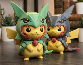 Figurine Pikachu Rayquaza cosplay, statue anime multicolore imprimée en 3D, jouet de collection Pokémon, décoration de bureau pour salle de gamer, cadeau Otaku pour homme