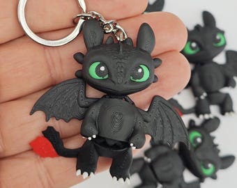 Porte-clés articulé dragon noir avec anneau en métal, figurine Flexi Night Fury imprimée en 3D,