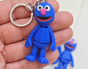 Porte-clés articulé Monstre bleu, marionnette flexible imprimée en 3D