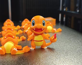 Porte-clés articulé dragon orange avec anneau en métal, figurine monstre Flexi Flame imprimée en 3D,