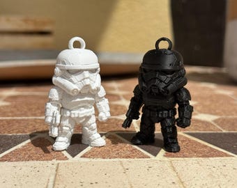 Chibi Stormtrooper Keychain Charm, 3D Printed Sci-Fi Figure, Cute Galactic Soldier Desk Toy, Star Wars Inspired Gift for Him Her