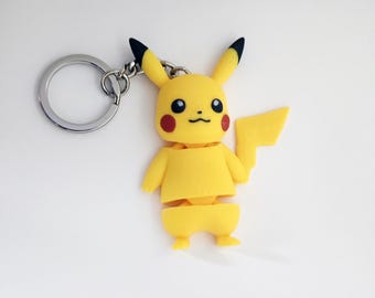 Porte-clés articulé Pikachu avec anneau en métal, figurine Flexi inspirée de Pokemon imprimée en 3D, breloque de sac monstre jaune mignon, cadeau geek pour lui et elle