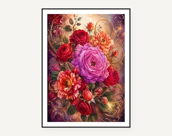 Baroque Gold Floral Prints Set | Opulent Botanical Wall Art (Digital Download)