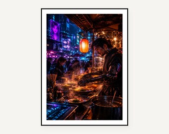 Cyberpunk City Art Prints, Neon Dystopian Sci-Fi Poster Pack (Digital Download)