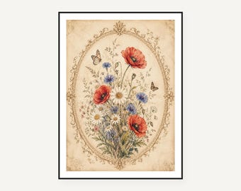 Vintage Botanical Art Prints Set | Wildflower Illustration Wall Art (Digital Download)