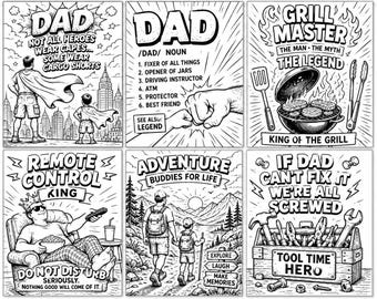 Father's Day Coloring Pages, 27 Funny Dad Sheets, Expanded Printable Bundle, Instant Download