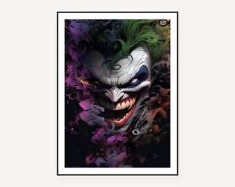 Joker Portrait Print | Colorful Smoke Art, Comic Fan Gift (Digital Download)