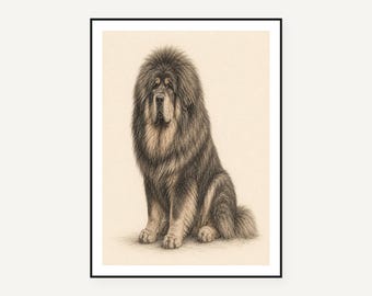 Tibetan Mastiff Watercolor Art Print, Guardian Dog Portrait Wall Decor, Digital Download, Mastiff Poster