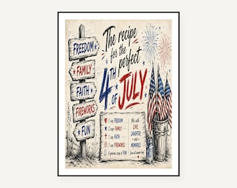 Vintage Americana Art Prints, Retro 4th of July Wall Art (Digital Download)