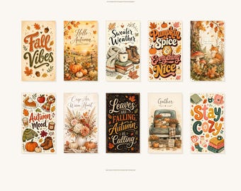 10 Autumn Fall Printable Wall Art Designs, Phone Wallpaper Bundle (Digital Download)