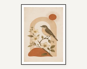 Botanical Bird Print Set | Vintage Plant Illustration, Arch Sun (Digital Download)
