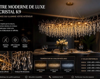 Luxury Gold Crystal LED Chandelier | Large Modern Chandelier with Leaves & Crystals | Designer Pendant Light for Living Room or Dining Room